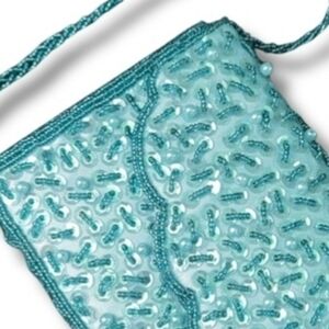 Elegant Blue Beaded Clutch